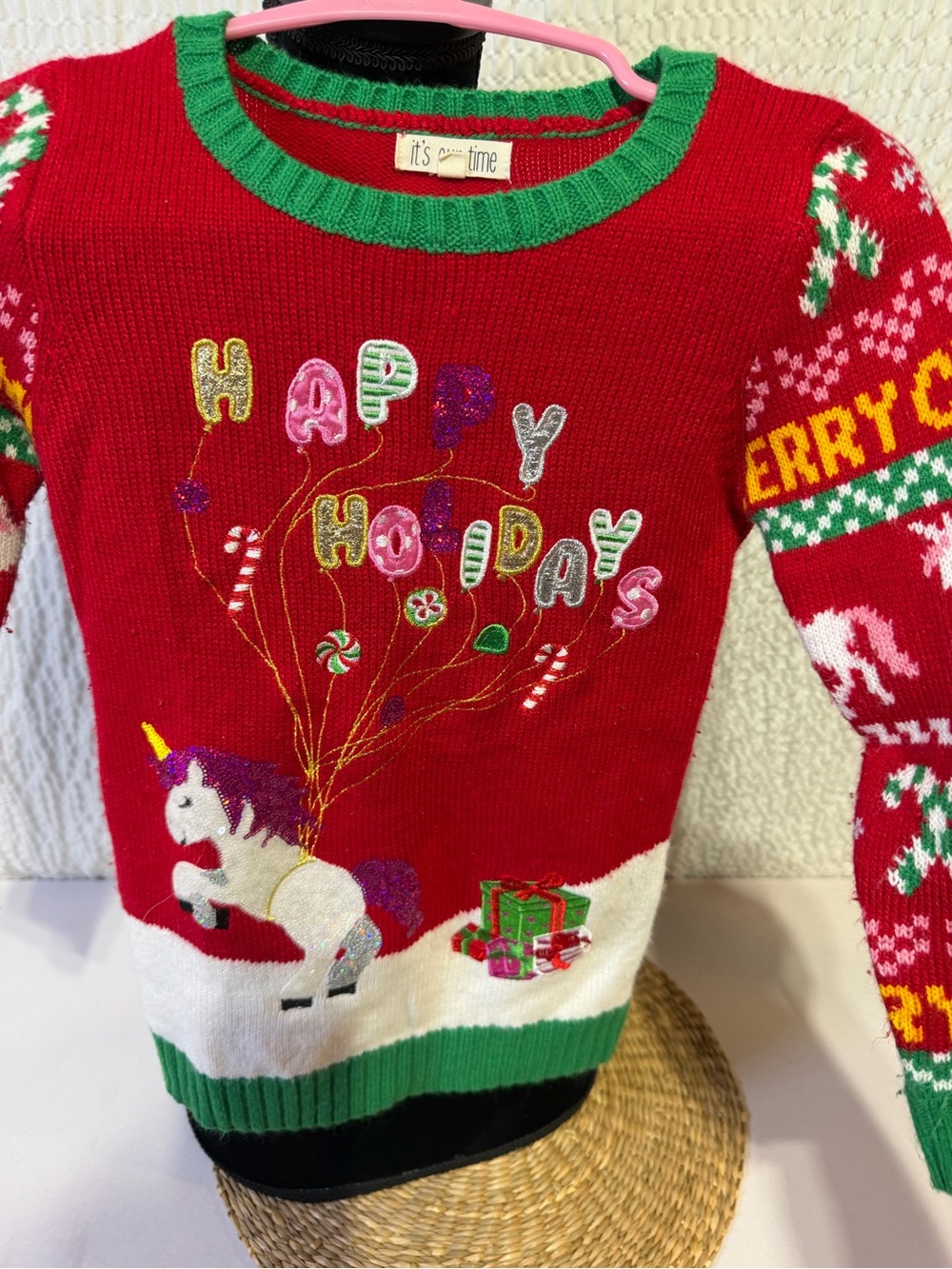 It's Our Time Red and Green "Happy Holidays" Unicorn Sweater